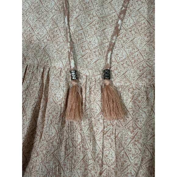 Be Cool Top Womens Large‎ Cream Pink Floral Geometric Rayon Boho - Picture 6 of 9